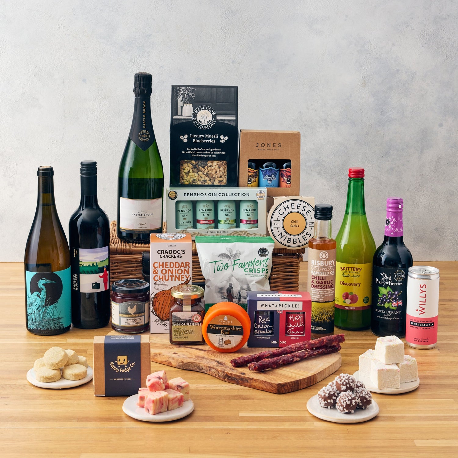 Luxury artisan food hamper with sweet and savoury treats