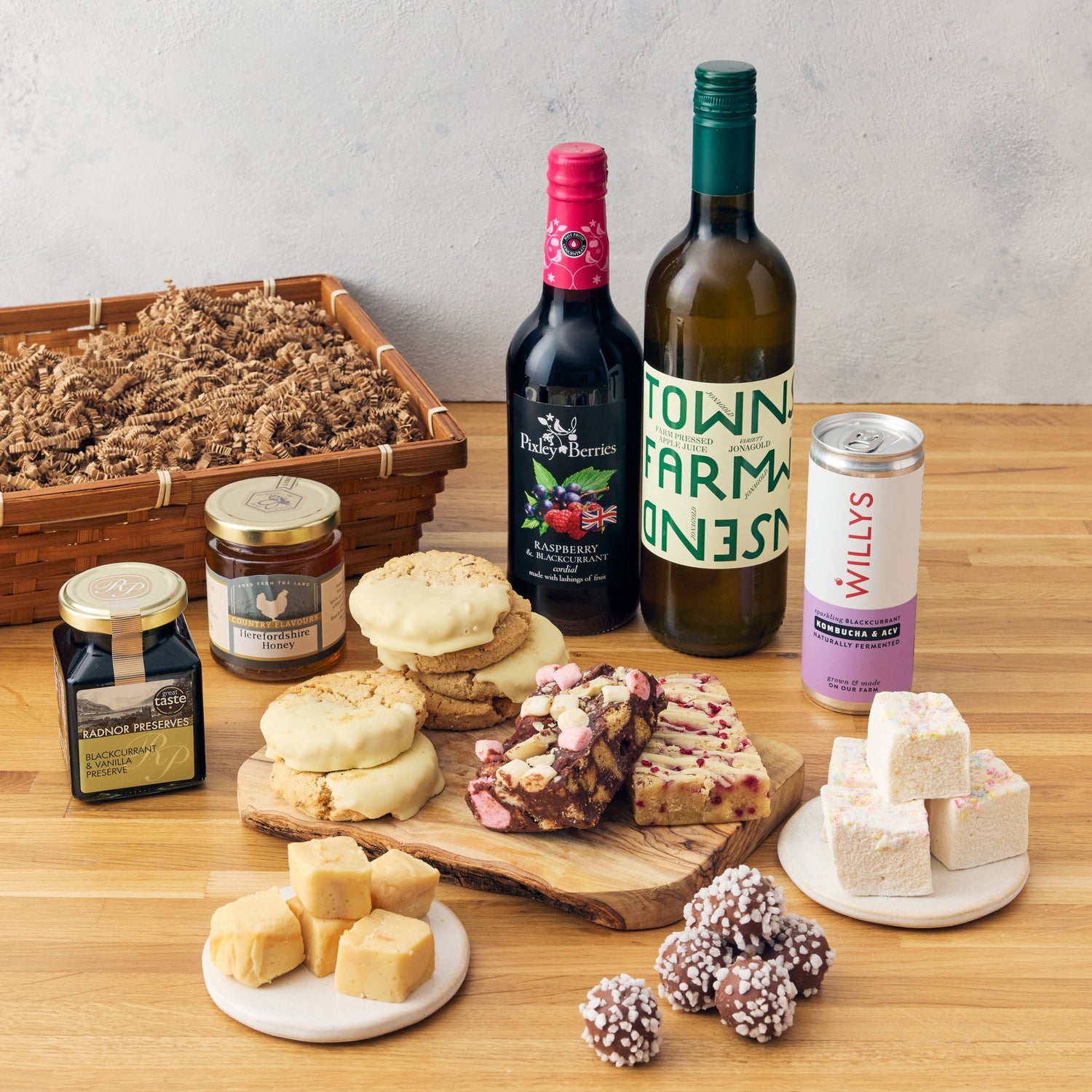 Luxury gift hamper for her with artisan food and sweet treat