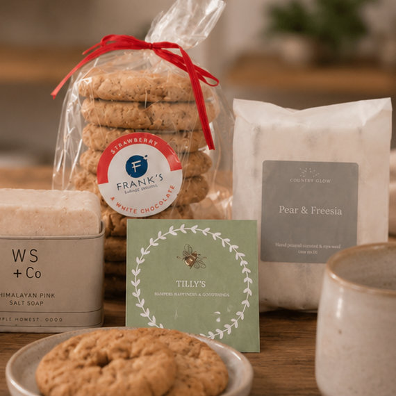 A cozy tabletop arrangement of gift items