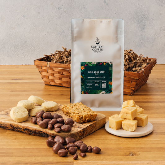 Coffee gift hamper with artisan coffee, shortbread, fudge and sweet treats