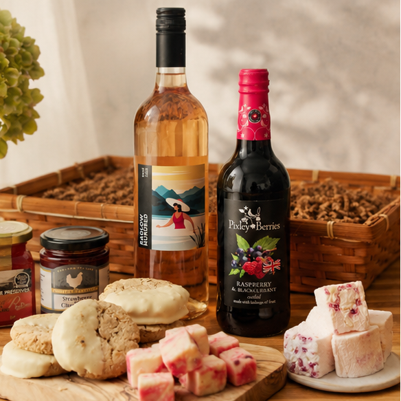 English rosé with raspberry marshmallows, fudge and artisan treats